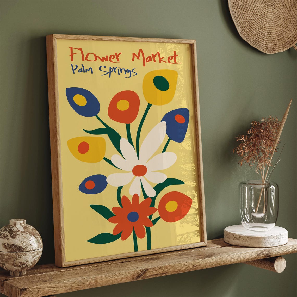 Palm Springs Flower Market Bold Retro Tulips on Yellow Poster - Image 4