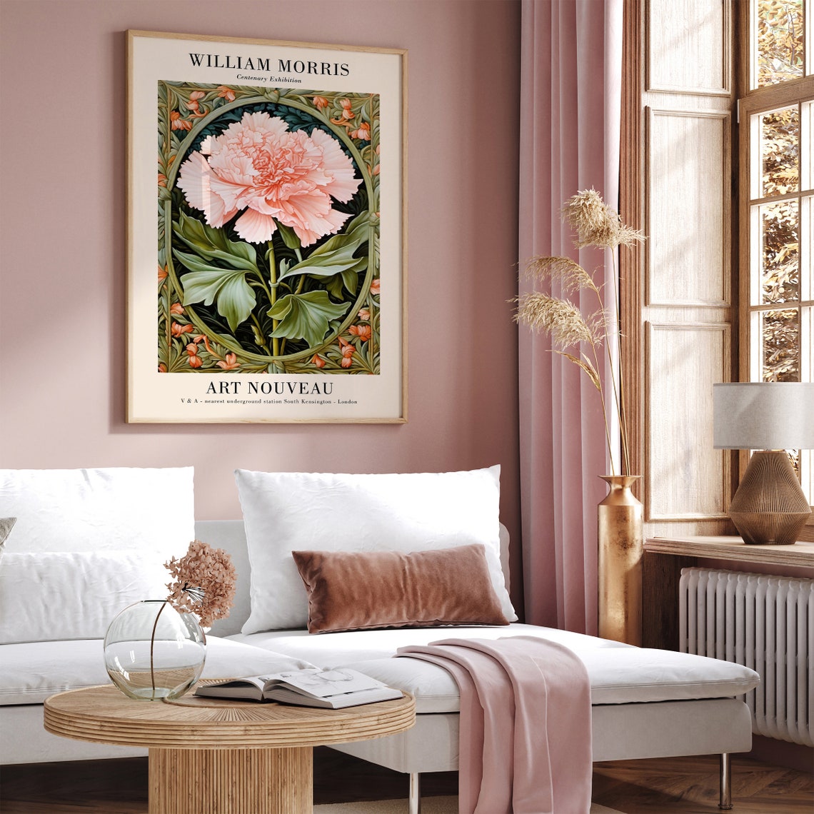 William Morris Centenary Art Nouveau Pink Carnation Flower Poster - Image 5