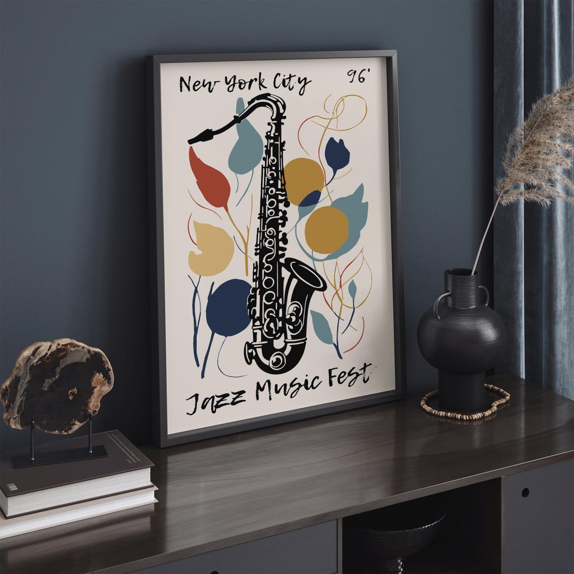 New York City 96 Jazz Music Fest Saxophone Botanical Art Poster - Image 2