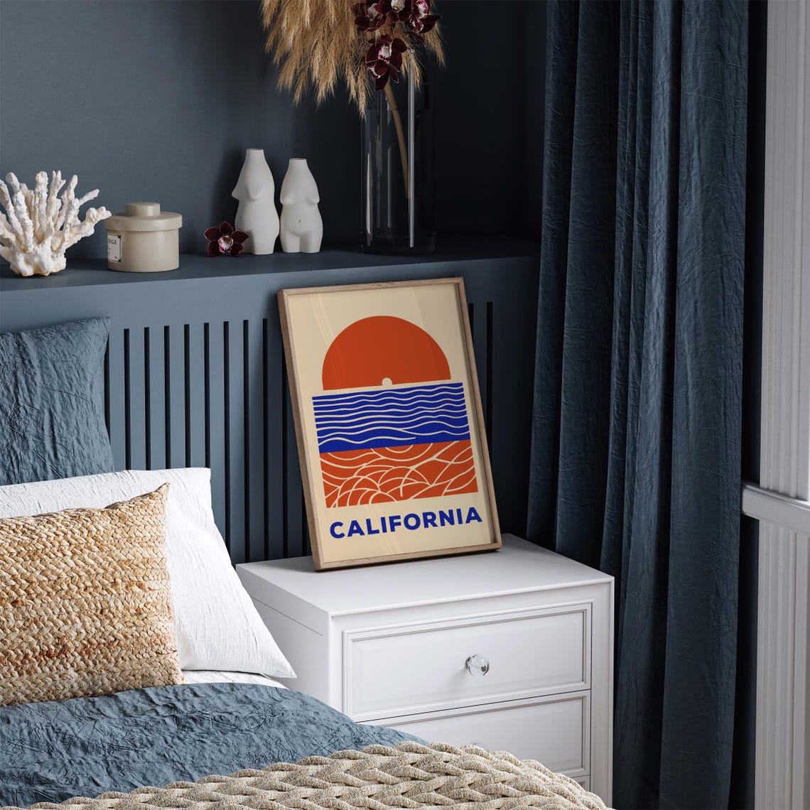 California Sunset Ocean Waves Geometric Coastal Retro Poster - Image 4