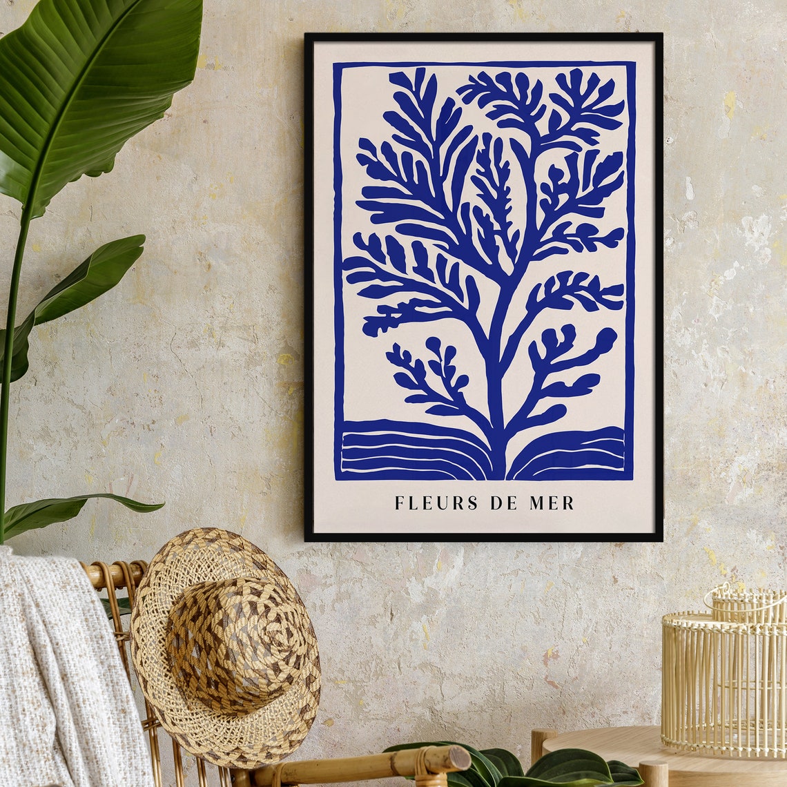 Fleurs De Mer Blue Seaweed Coral Coastal Botanical Art Poster - Image 2