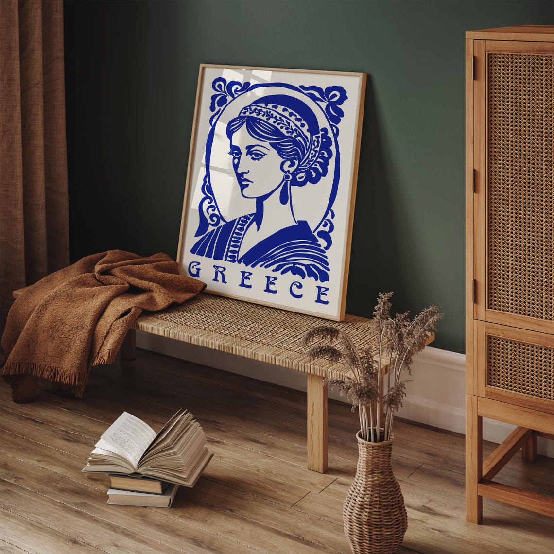 Greece Blue Classical Woman Profile Mythology Portrait Poster - Image 4