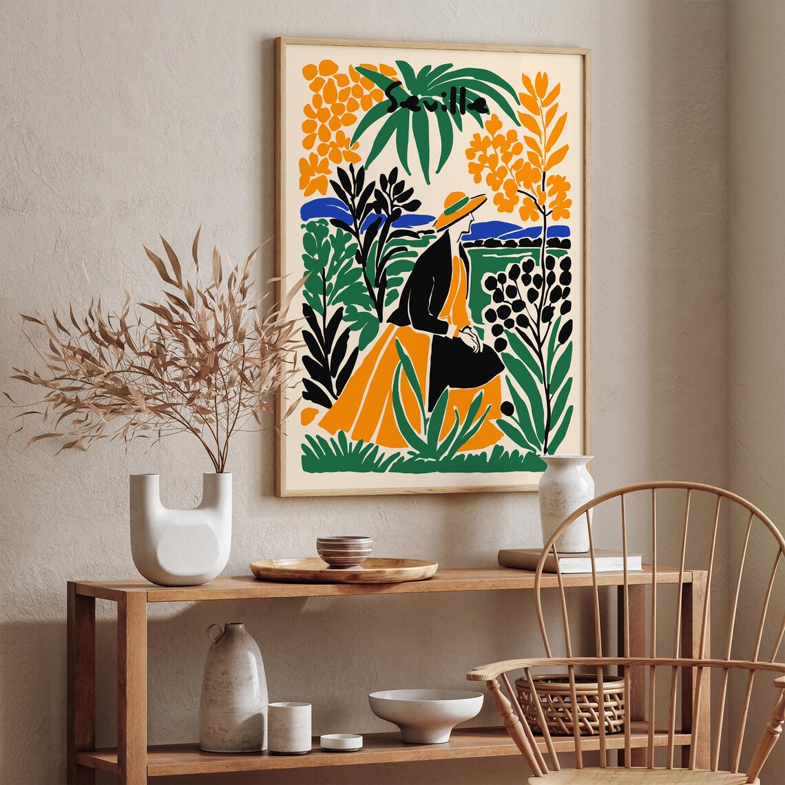 Seville Retro Travel Poster With Woman in a Sunlit Garden Scene - Image 2