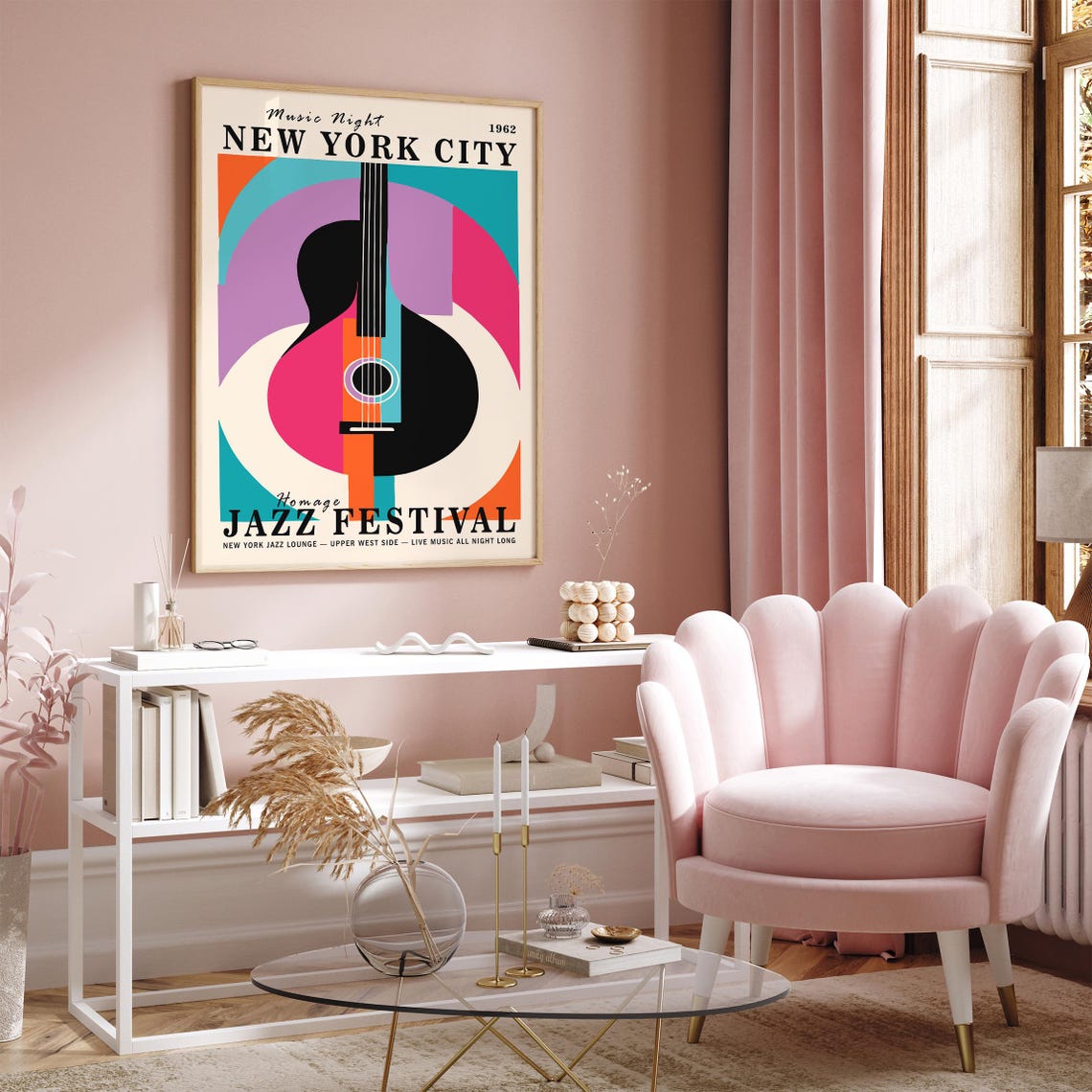 Nyc Jazz Festival Poster Retro Music Night Art Print Colorful Guitar Design New York City Airbnb Poster Mid Century Modern Wall Decor - Image 6