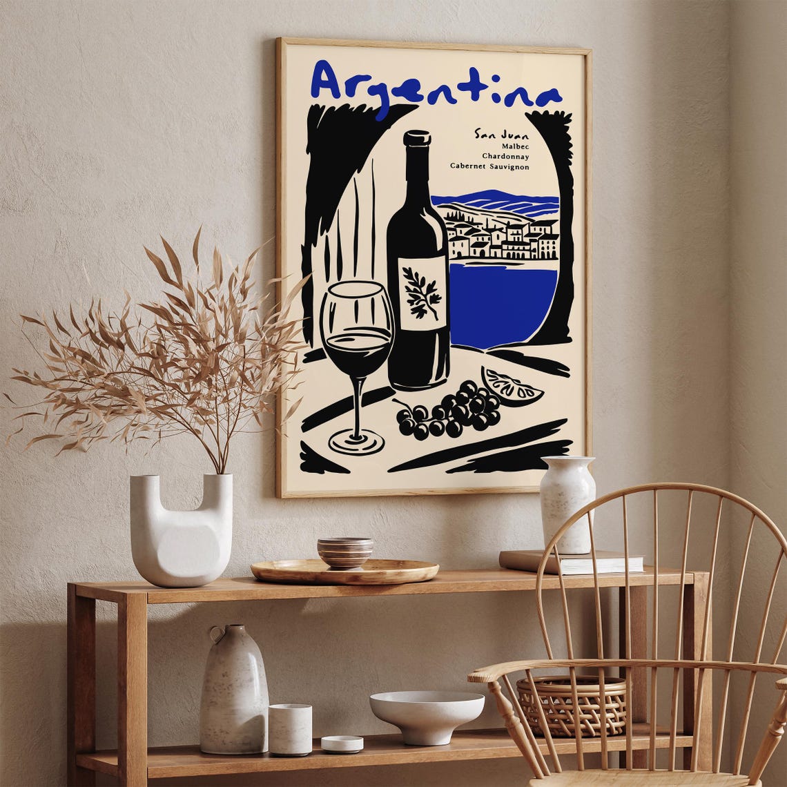 Argentina San Juan Wine Black Ink Bottle Glass Vineyard Poster - Image 2