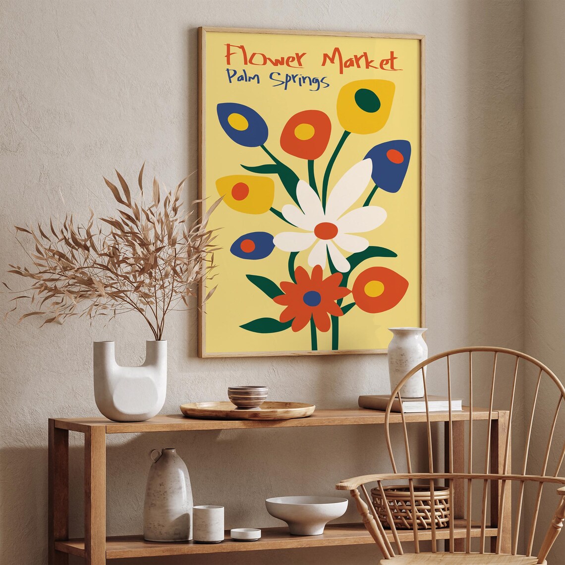 Palm Springs Flower Market Bold Retro Tulips on Yellow Poster - Image 2