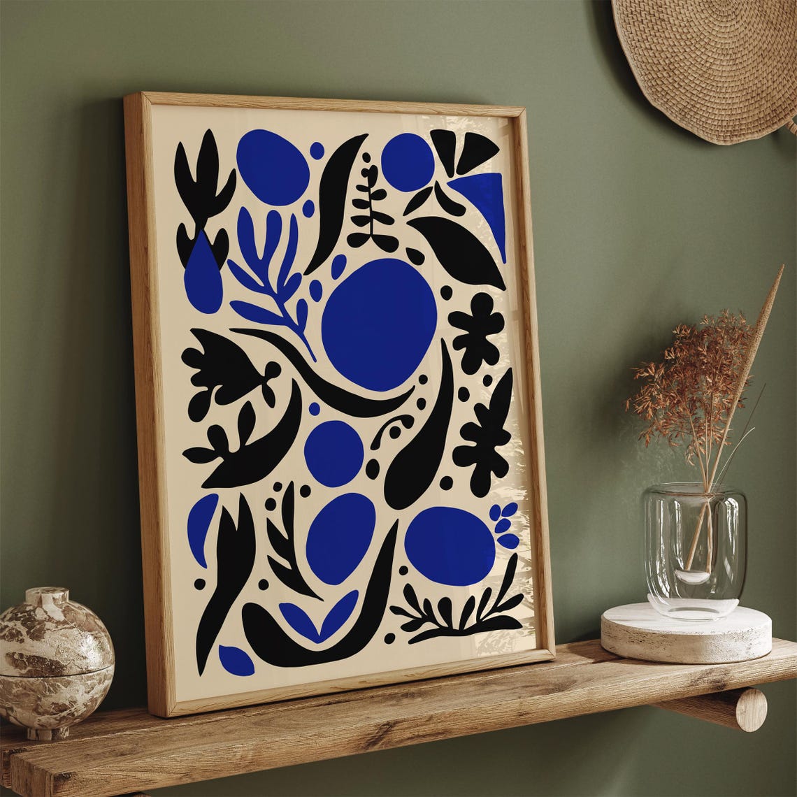 Matisse Inspired Blue Black Abstract Organic Paper Cutout Poster - Image 4