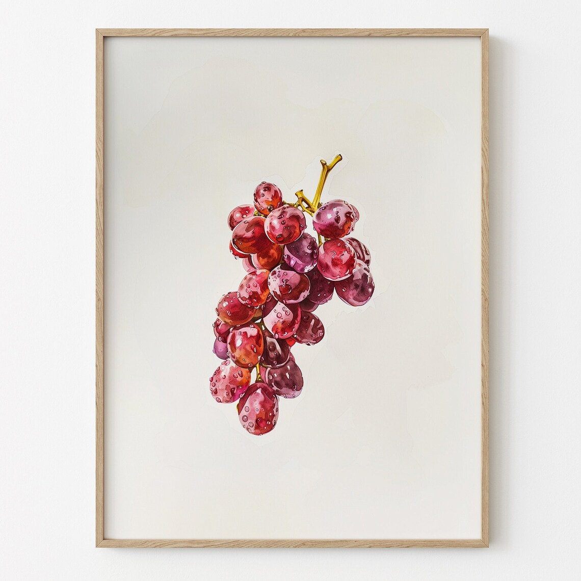 Red Grapes Watercolor Botanical Fruit Kitchen Painting Wall Art