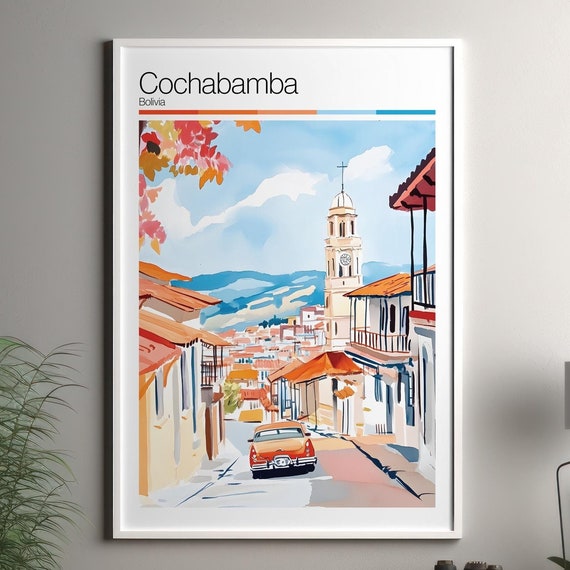 Cochabamba Print Soft Colors Travel Poster Colourful Wall Art Bolivia City Decor