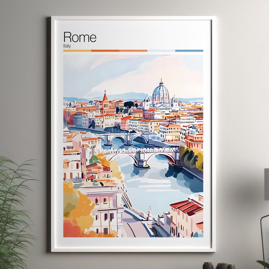 Rome Print Soft Colors Travel Poster Colourful Wall Art Italy City Decor For