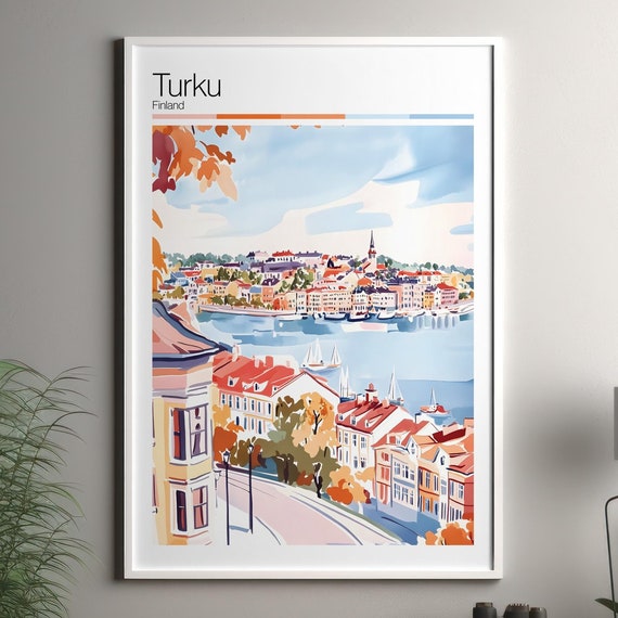 Turku Print Soft Colors Travel Poster Colourful Wall Art Finland City Decor For