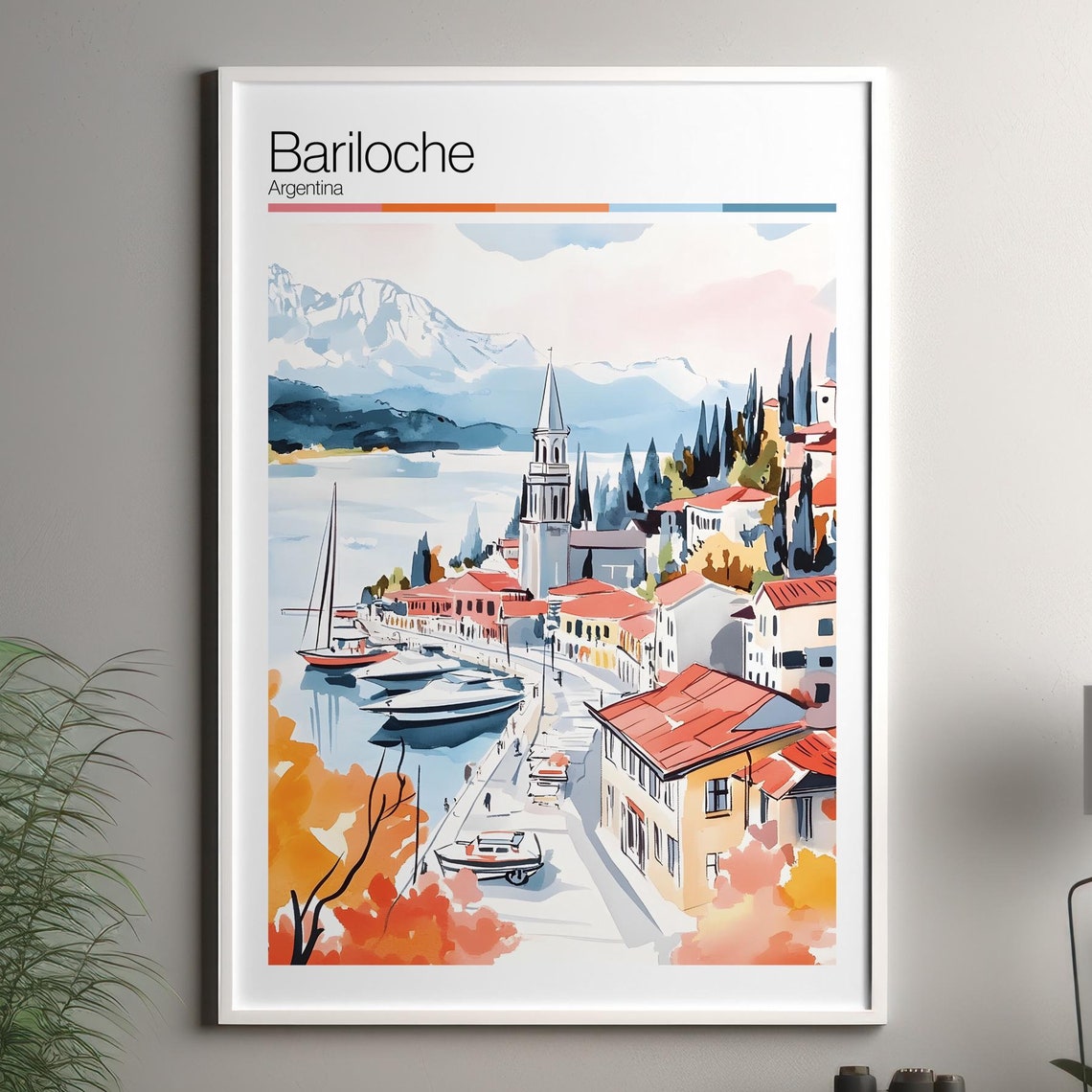 Bariloche Print Soft Colors Travel Poster Colourful Wall Art Argentina City Decor For