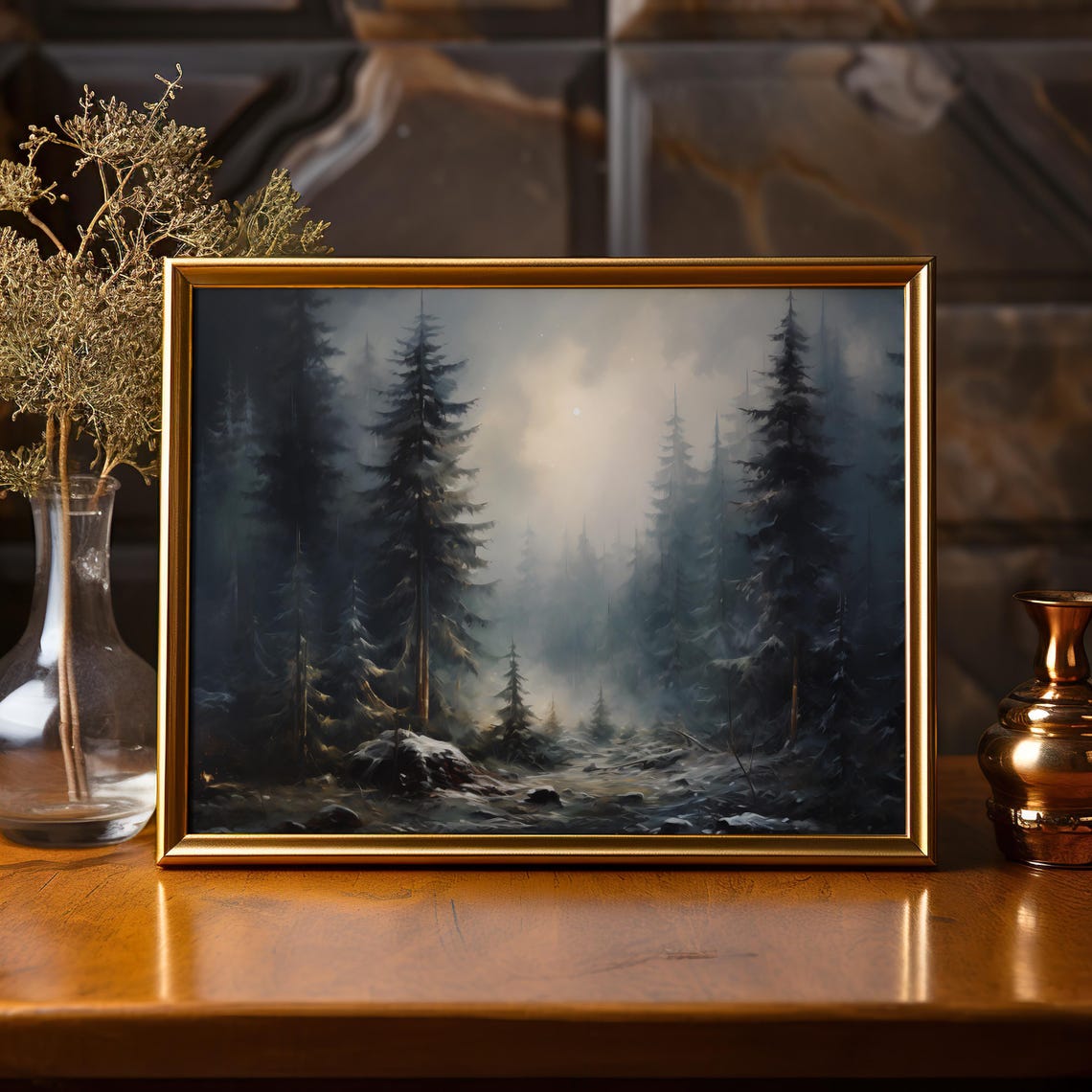 Misty Pine Forest Winter Landscape Foggy Evergreen Trees Print - Image 3