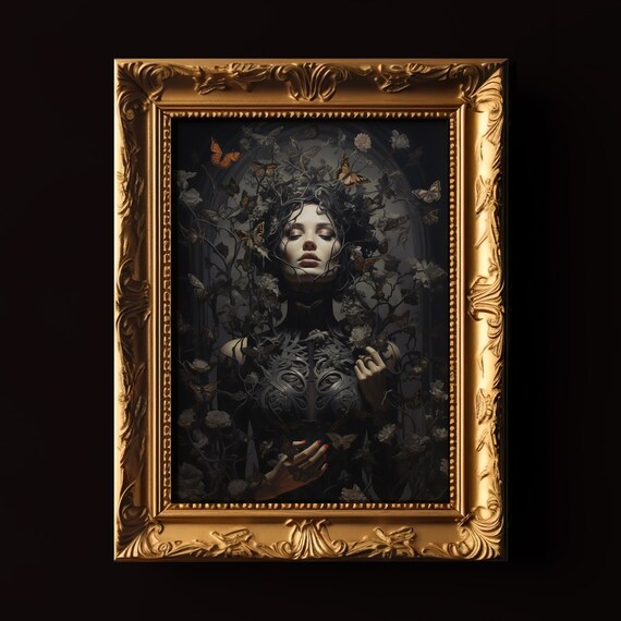 Dark Academia Halloween Print Black Goth Feminine Wall Art Dark Academia Prints Moody Victorian Art Gothic Home Decor