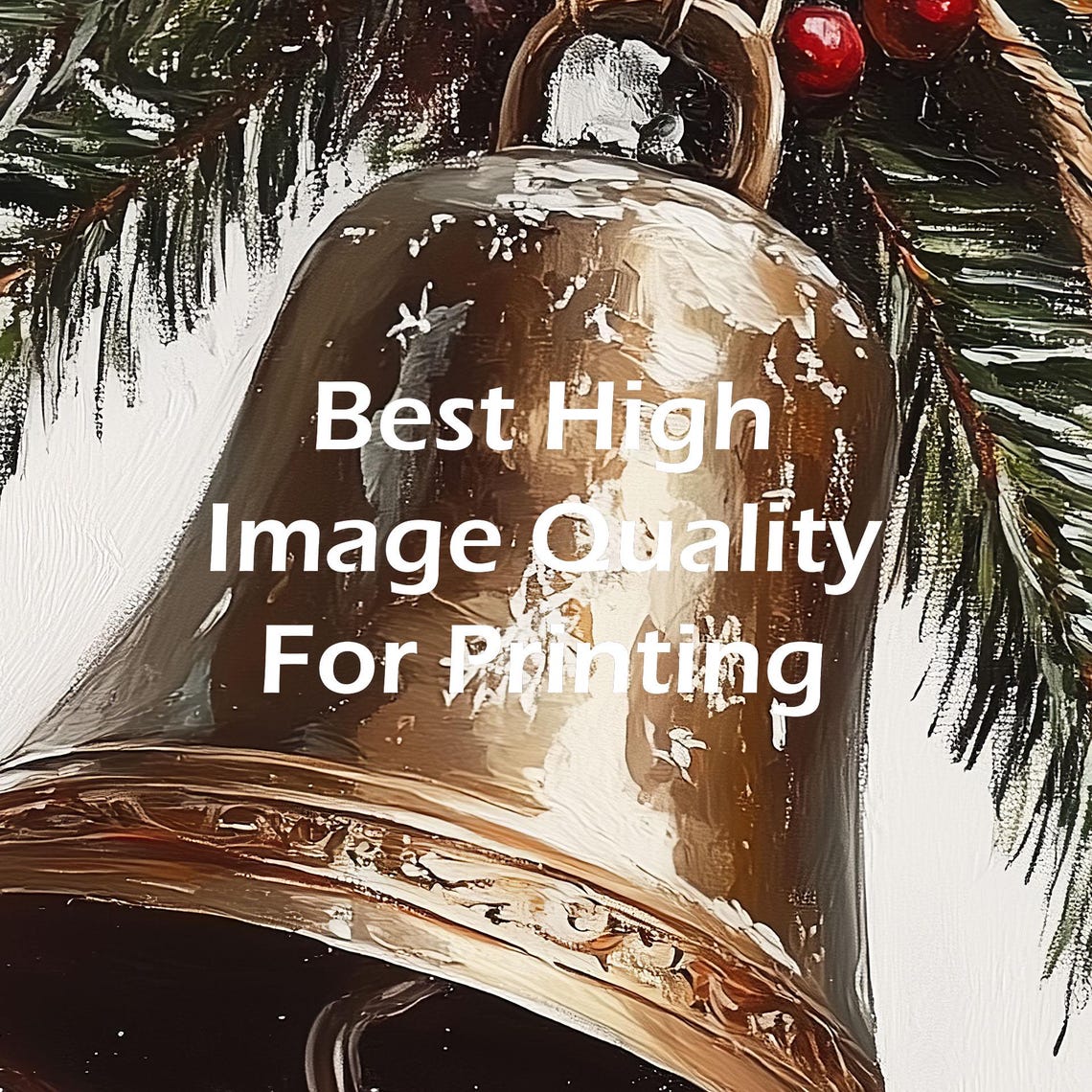 Rustic Brass Bell with Pine Branch and Red Berries Christmas Poster - Image 2
