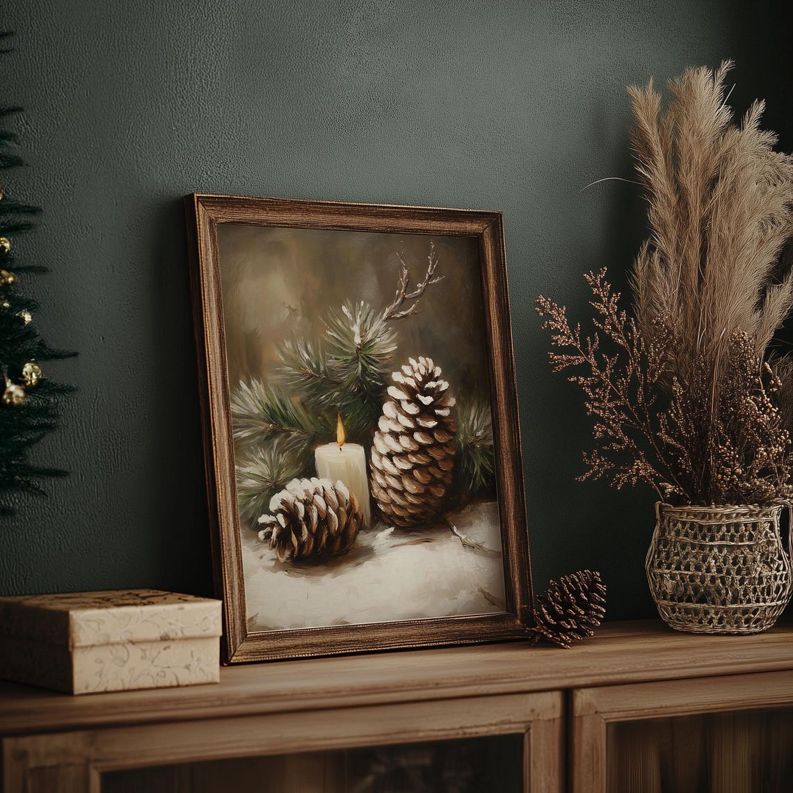Pine Cones and Lit Candle Still Life Rustic Winter Decor Poster - Image 6