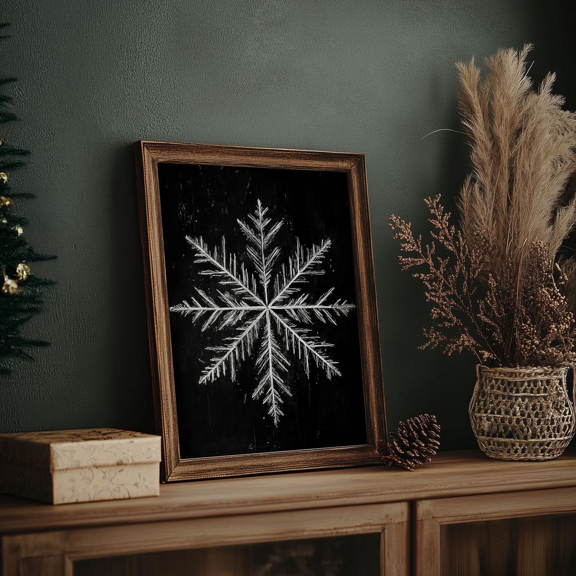 White Snowflake Black Background Minimalist Winter Art Poster - Image 7