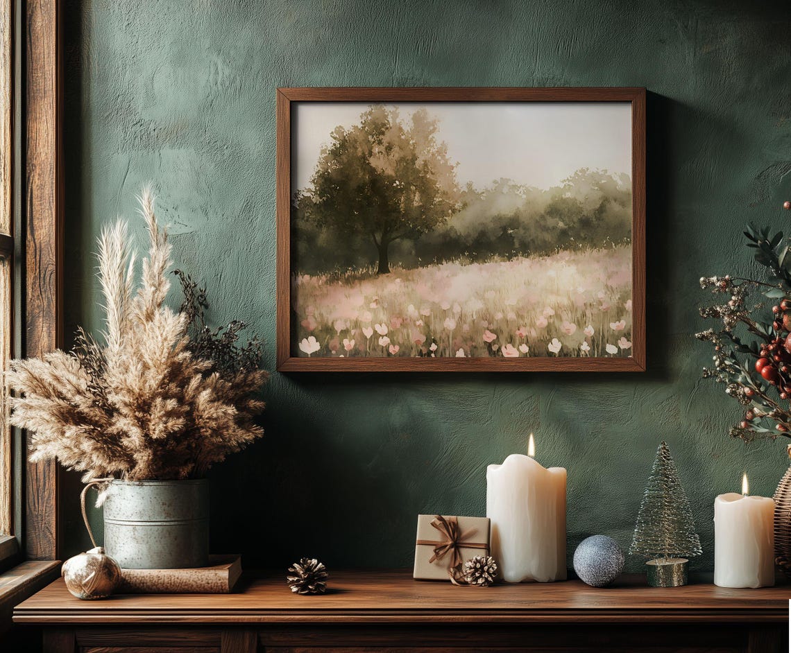 Soft Pink Tulips Field Dreamy Watercolor Flower Meadow Poster - Image 6