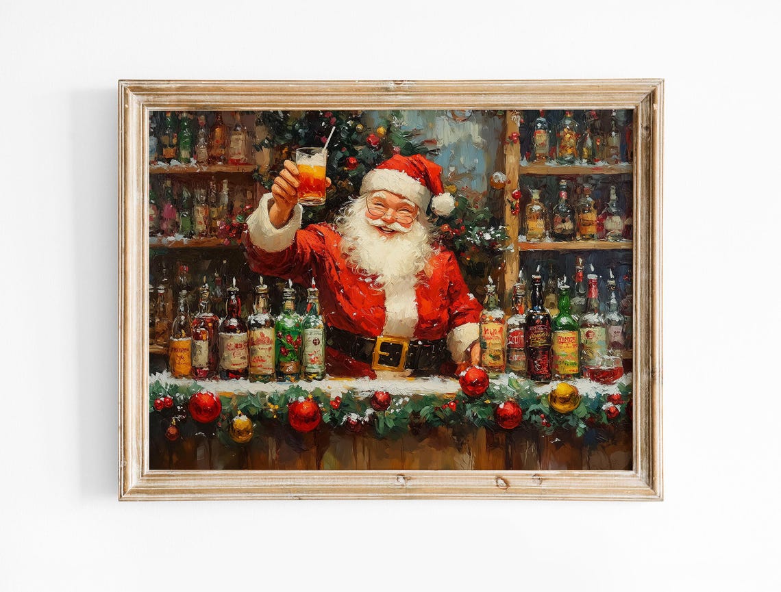 Festive Santa Claus Bartender Raising Cocktail at Holiday Bar Poster - Image 2