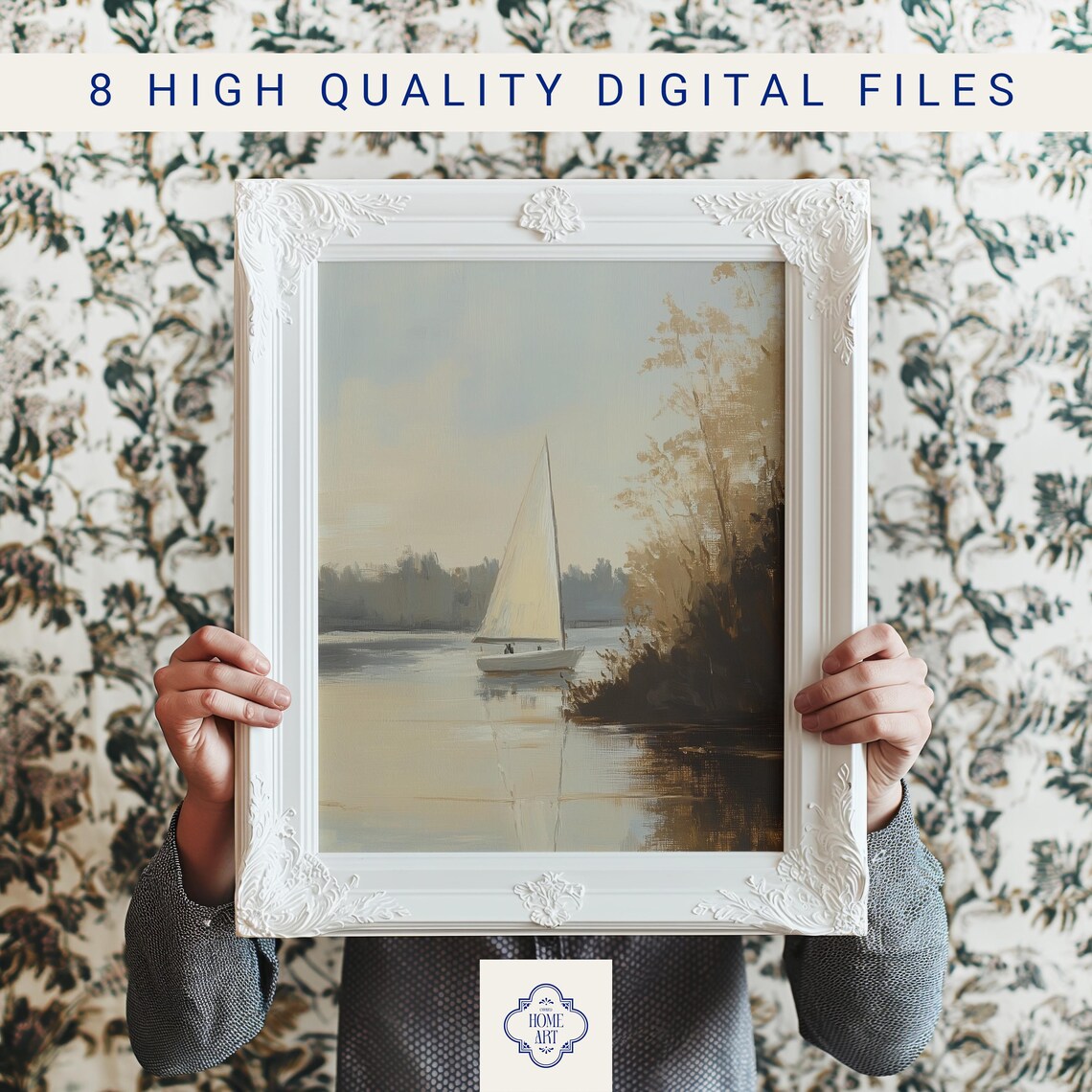 Sailboat on Calm Lake Golden Light Soft Water Vintage Nautical Poster - Image 3