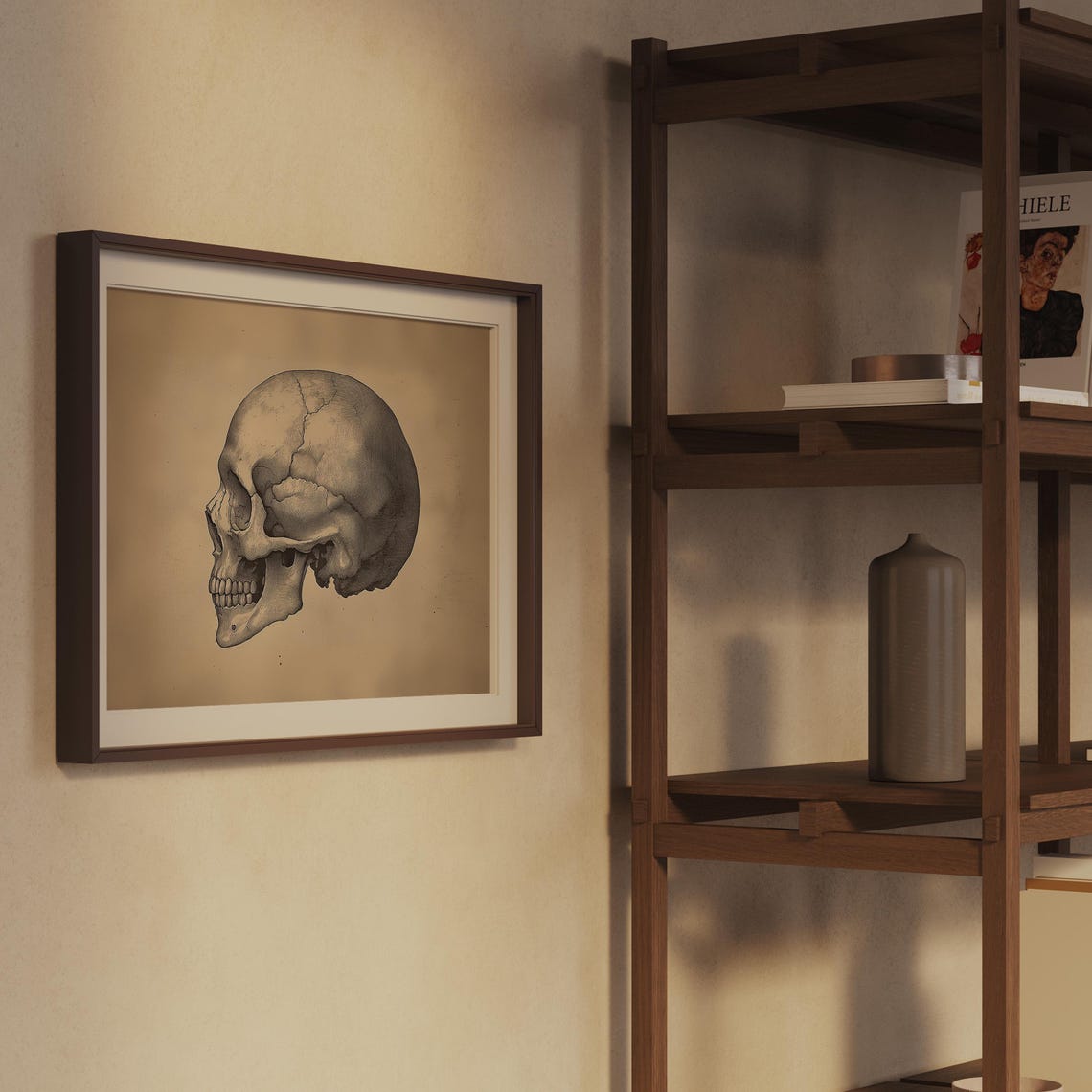 Human Skull Profile Antique Anatomical Study Sketch Dark Wall Art - Image 2