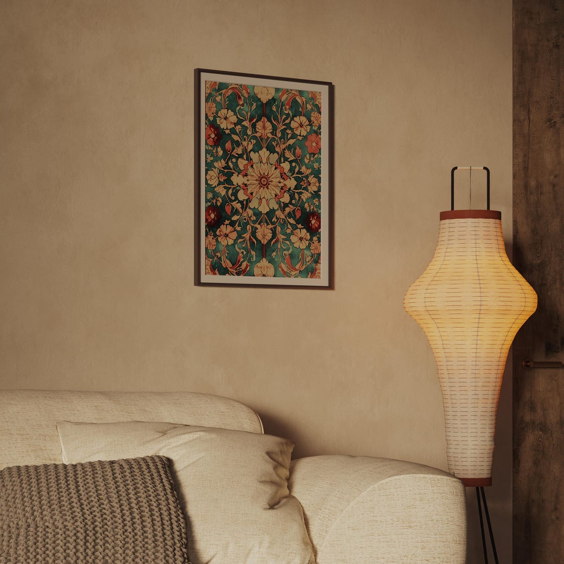 William Morris Style Floral Pattern Teal Gold Tapestry Art Poster - Image 2