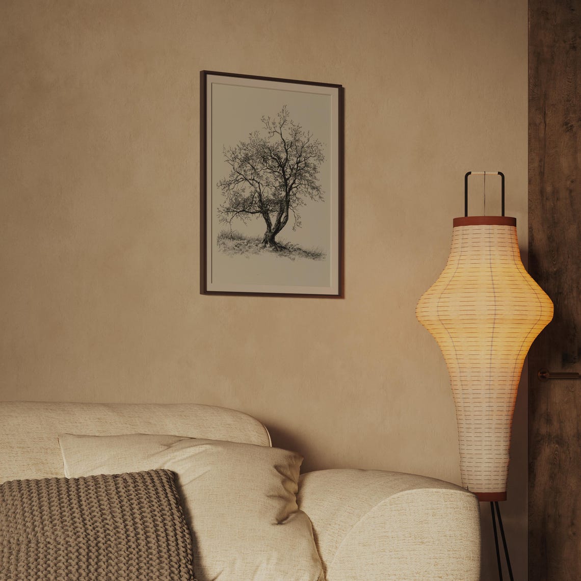 Weathered Old Tree Pencil Sketch Minimalist Nature Drawing Wall Art - Image 2