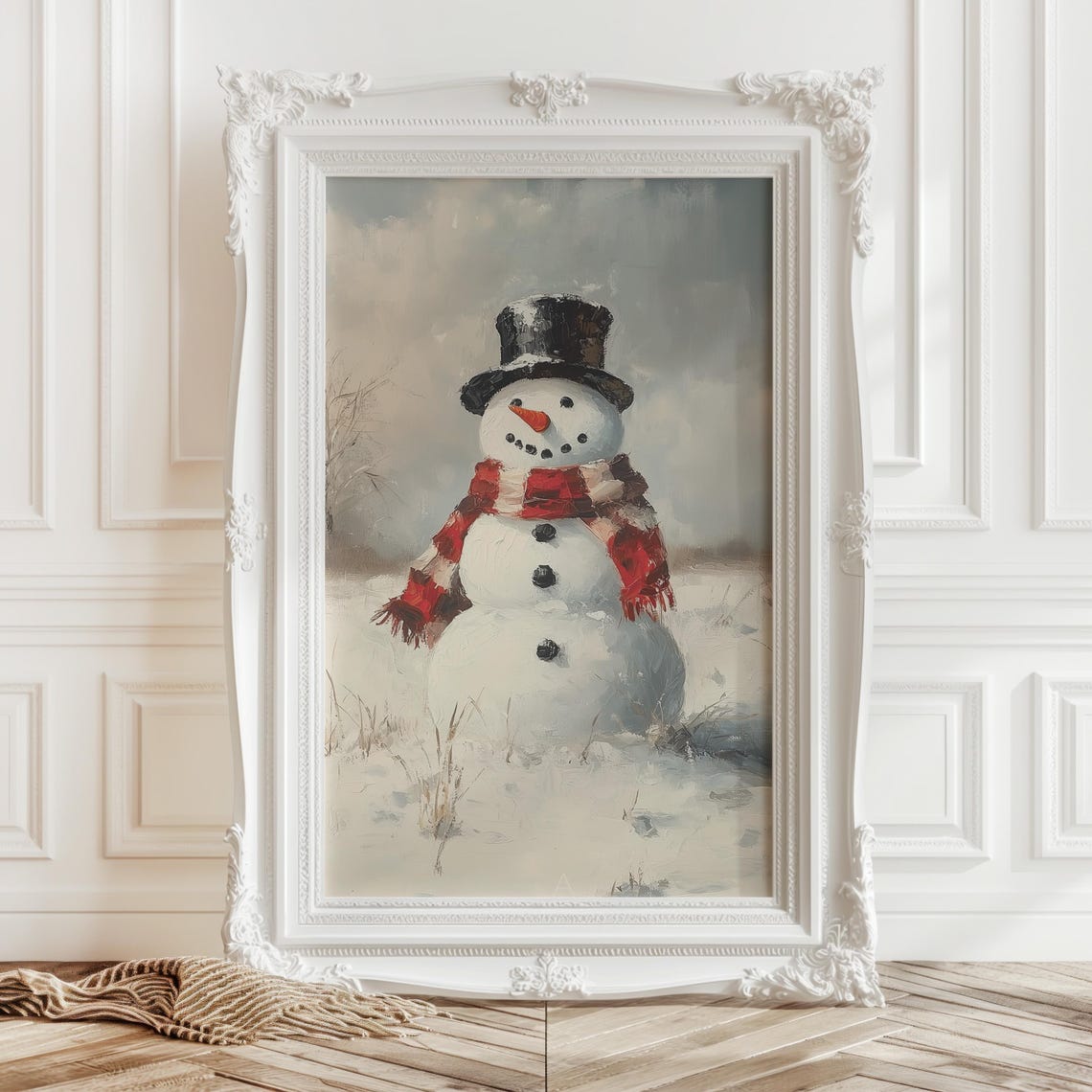 Cheerful Snowman With Black Top Hat And Red Scarf Winter Poster