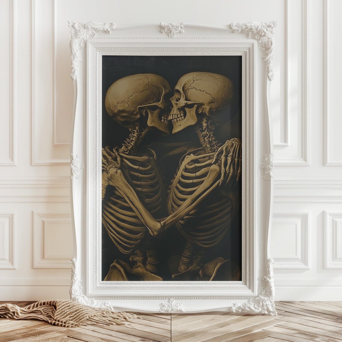 Skeletons Embracing Dark Gothic Spooky Halloween Love Art Poster