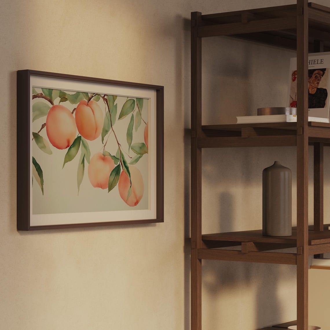Peach Watercolor Branch Summer Fruit Neutral Botanical Art Poster - Image 2