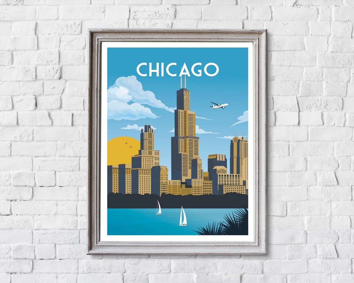 Chicago Retro Travel Poster, City Wall Art Print - Image 2