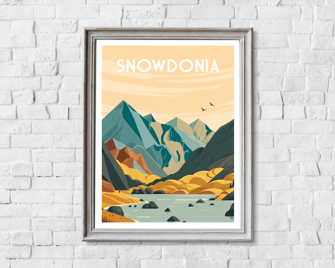 Snowdonia Wales Jagged Peaks Sunset Mountain Lake Travel Poster - Image 2