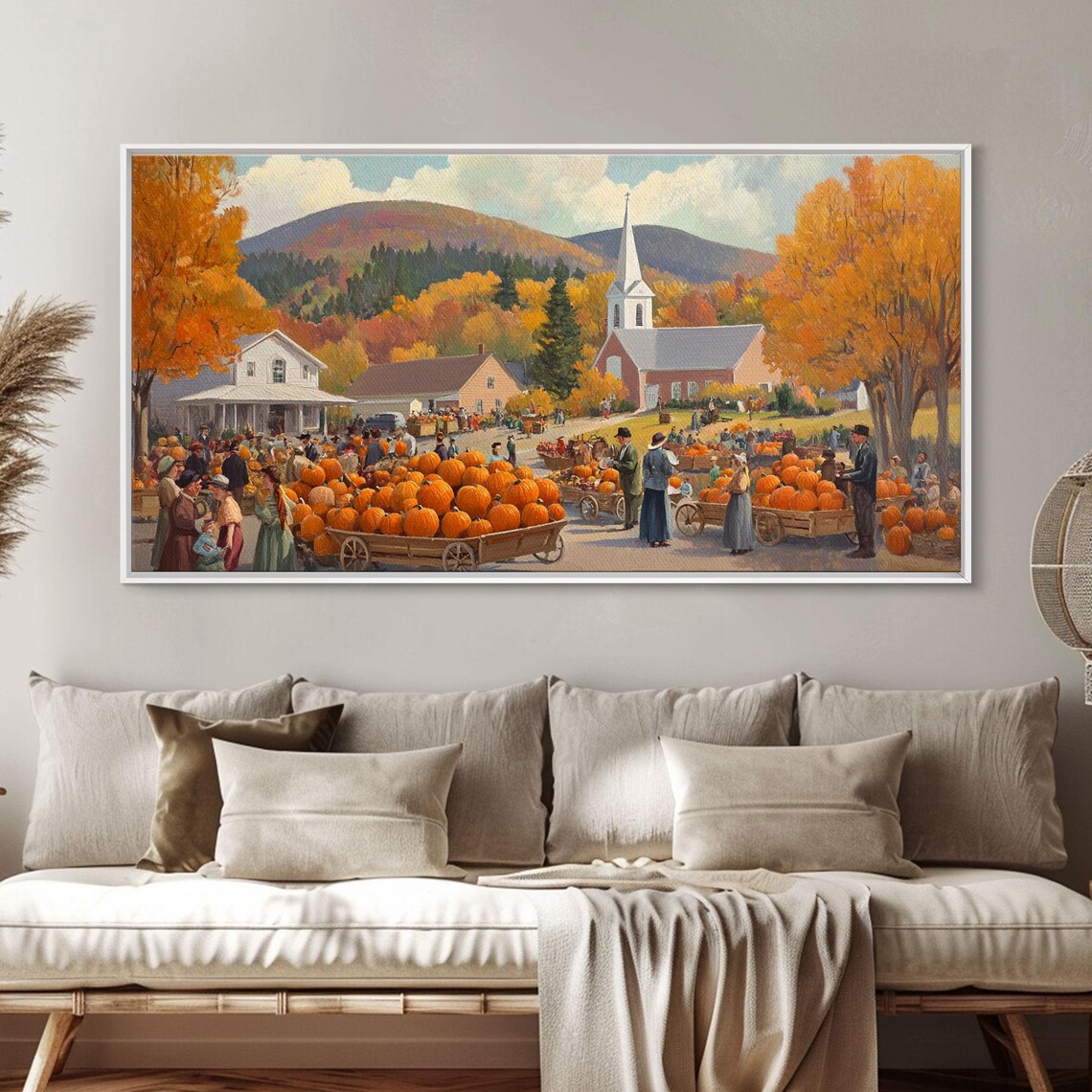 Autumn Harvest Pumpkin Festival Church Town Square Vintage Poster - Image 5