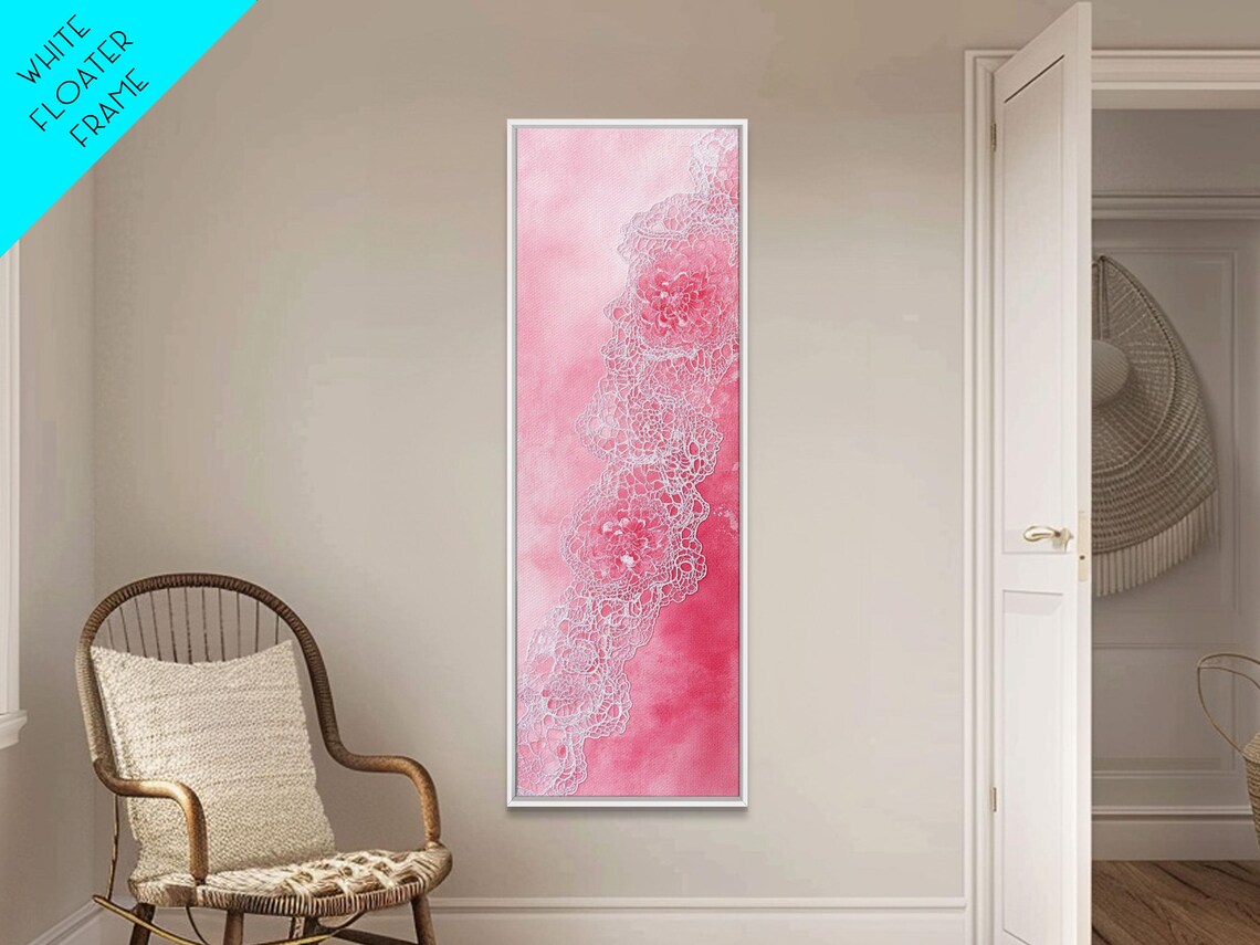 Romantic Pink Lace Pattern Watercolor Abstract Feminine Wall Art - Image 5