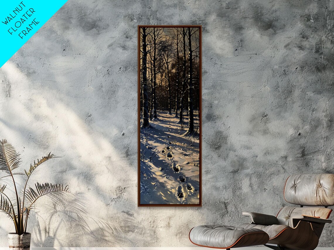 Snowy Winter Forest Path Footprints Moody Landscape Wall Print - Image 2