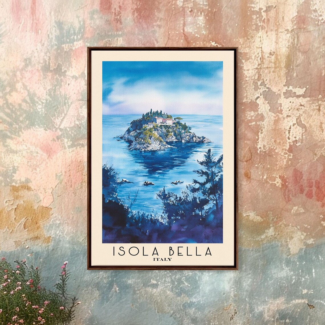 Isola Bella Italy Rocky Island Villa Deep Blue Sea Watercolor Art Poster - Image 4