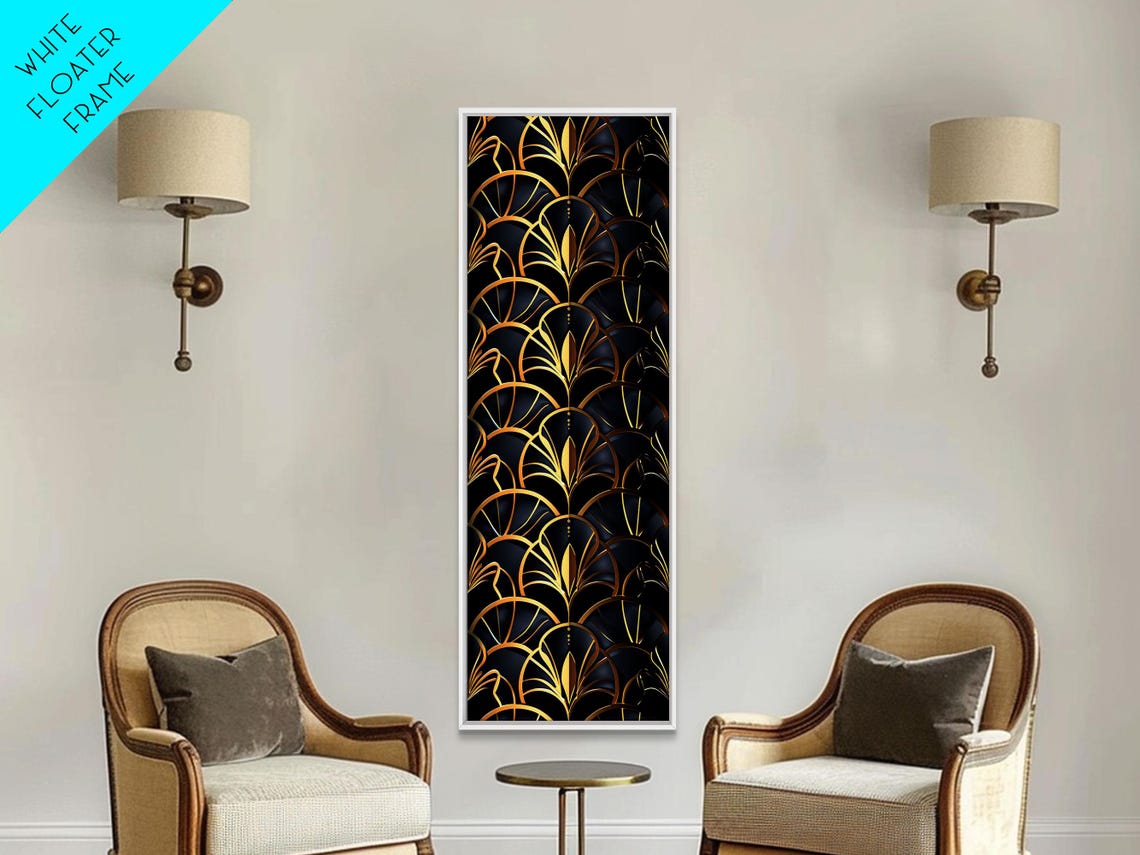Gold Art Deco Scallop Shell Pattern Black Luxe Wall Art Print - Image 3