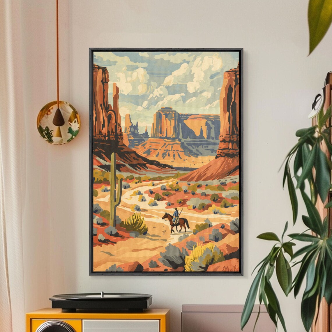 Cowboy In Southwestern Desert Landscape Art Print - Image 5