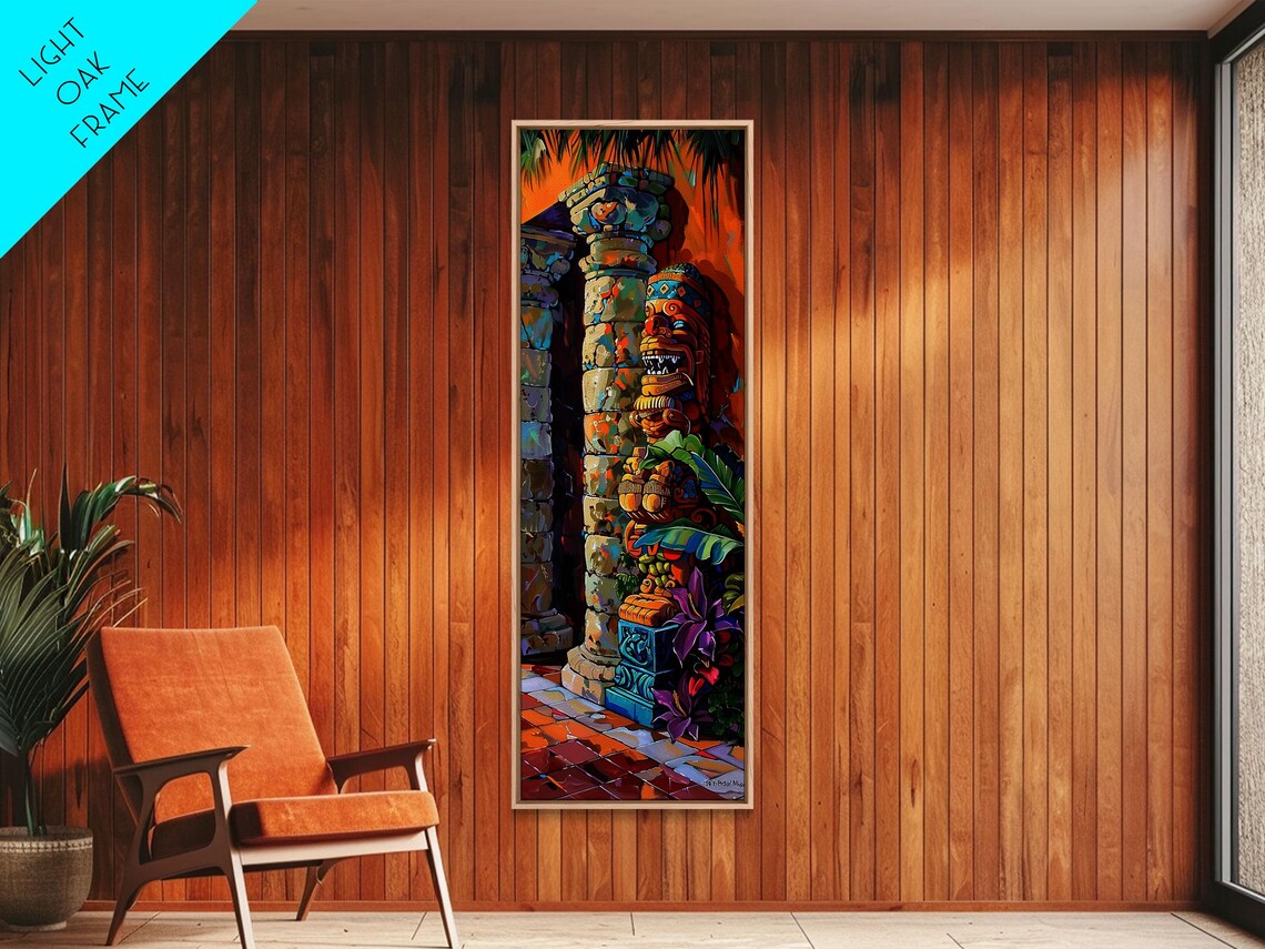 Colorful Tiki Totem Statue Tropical Sunset Courtyard Wall Art Poster - Image 6