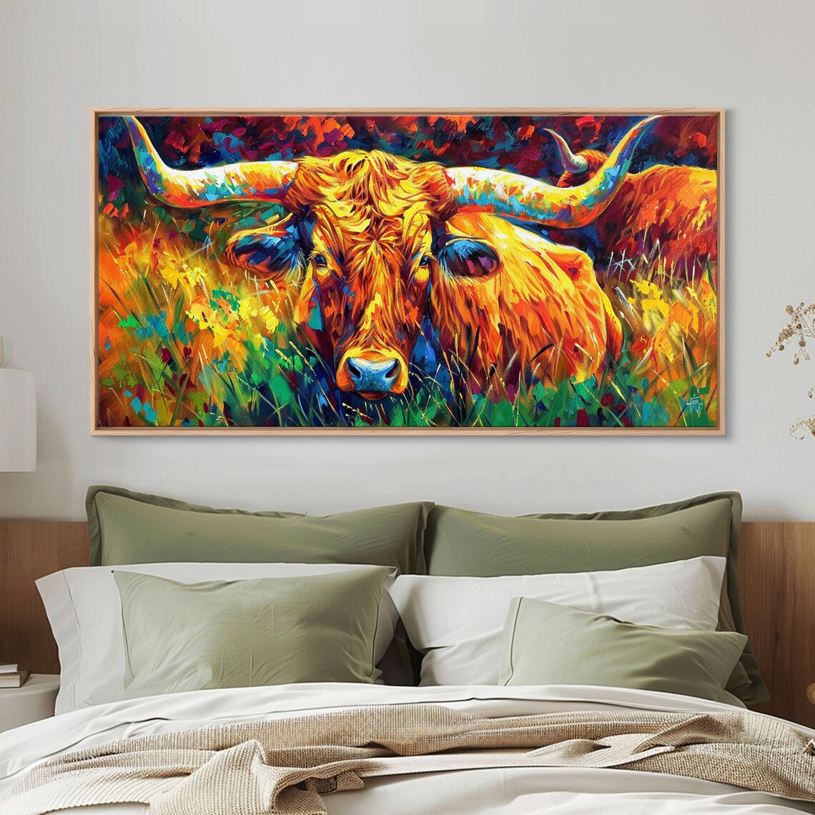 Colorful Longhorn Cow Face Close Up Vibrant Impasto Animal Art Poster - Image 5