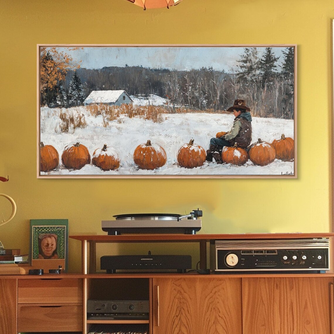 Cowboy Sipping Coffee Autumn Decor Framed Print Perfect Above Sofa Wall Art Western Home Decor Moody Fall Artwork Rustic - Image 4