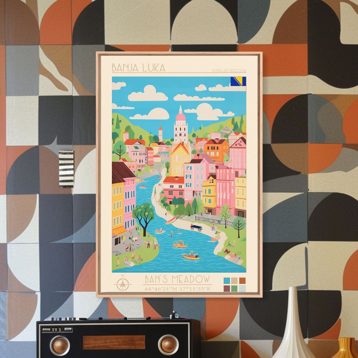 Banja Luka Bosnia Herzegovina Riverside Town Bell Tower Beach Poster - Image 3