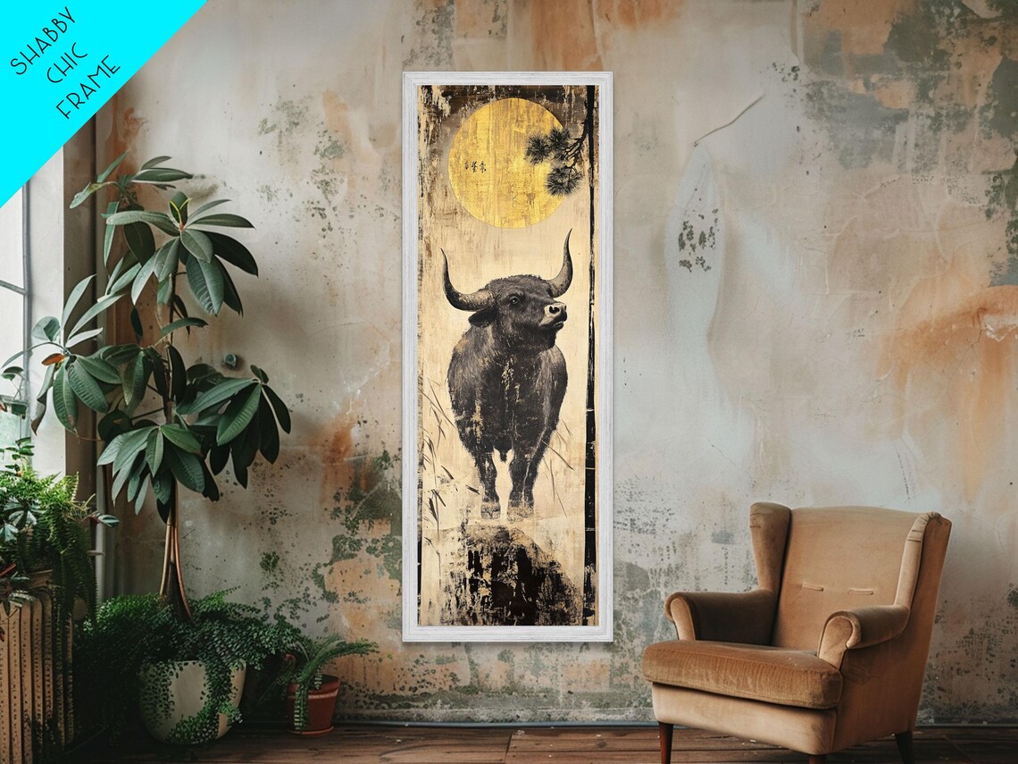 Bull Moonlight Scene, Rustic Farmhouse Wall Art Print - Image 6