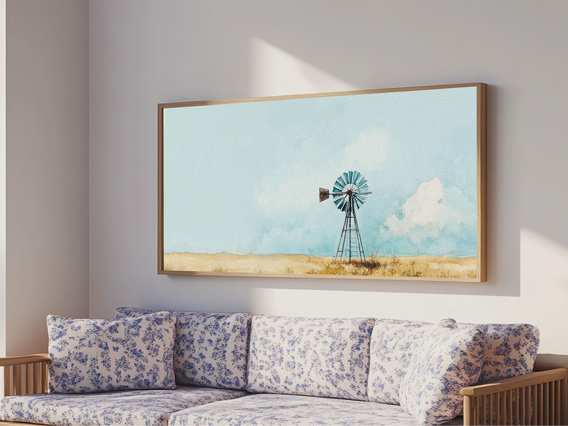 Windmill Landscape, Minimalist Coastal Art Print - Image 4
