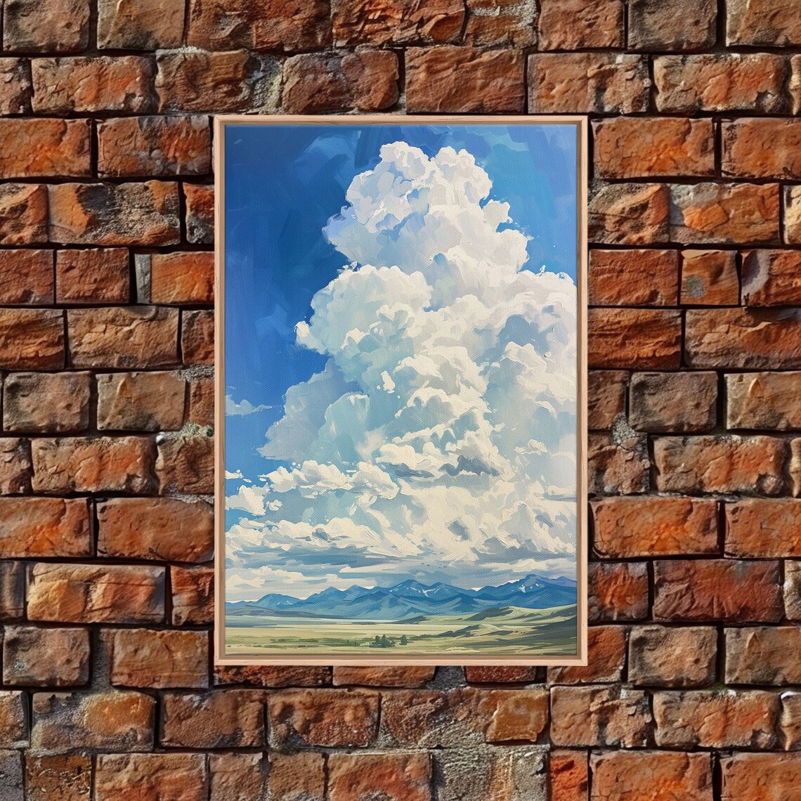 Towering White Cloud Landscape Poster over Mountain Plains Painting