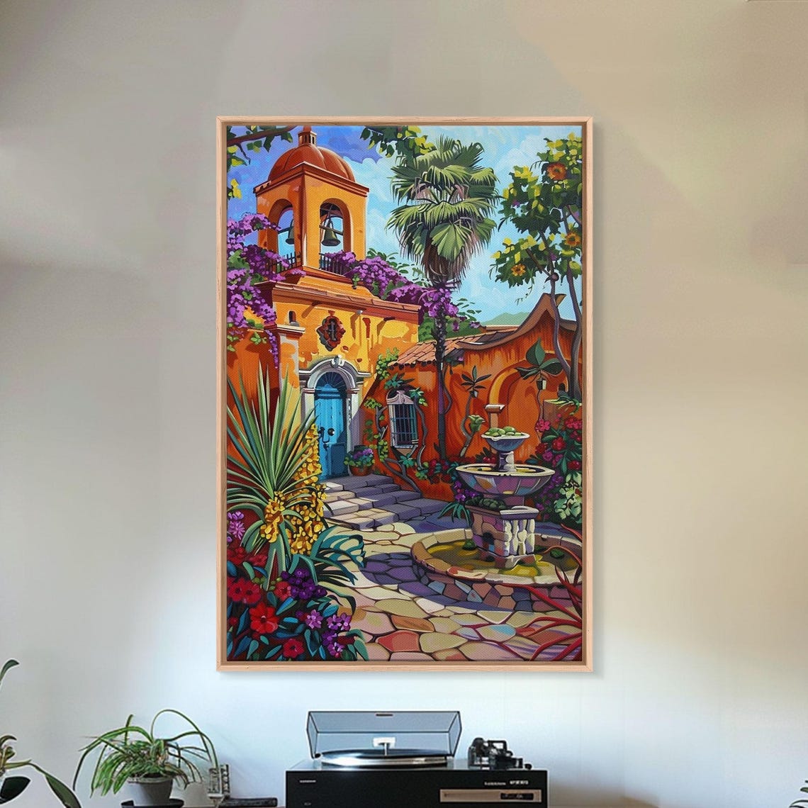 Vibrant Mexican Style Architecture Framed Print Tall Art Featuring Colorful Homes And Nature - Image 4