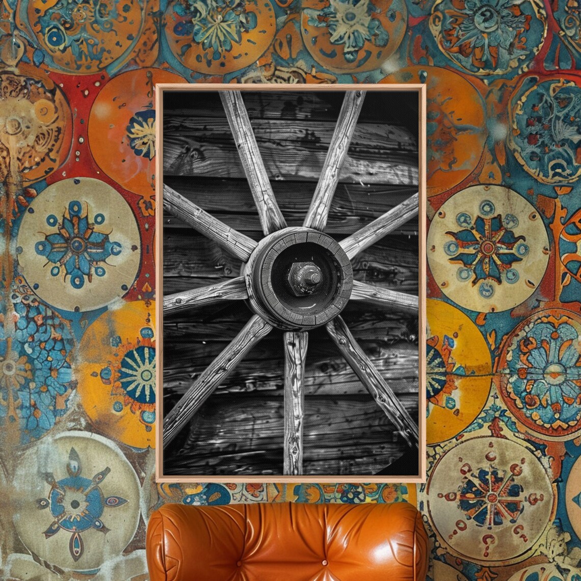 Wooden Wagon Wheel In Black And White Rustic Western Detail Poster - Image 5