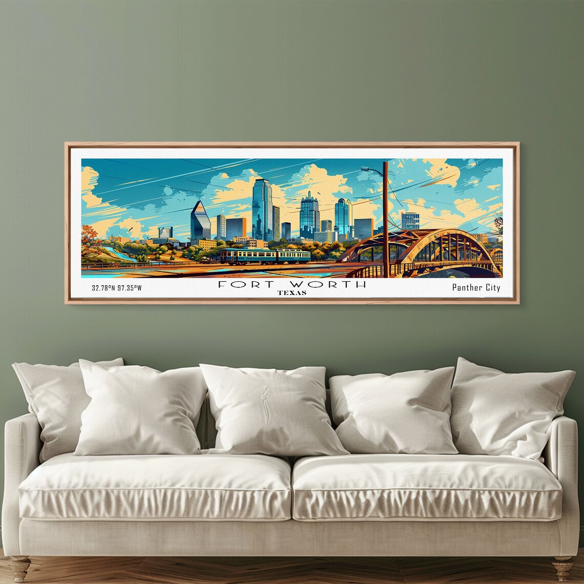 Fort Worth Texas Downtown Skyline Arch Bridge City Train Travel Poster - Image 2