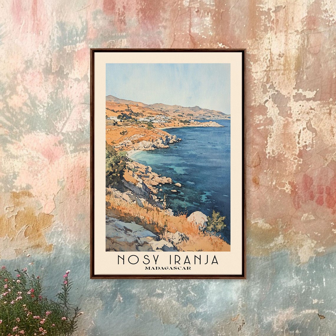 Nosy Iranja Madagascar Ochre Cliffs Turquoise Cove Watercolor Poster