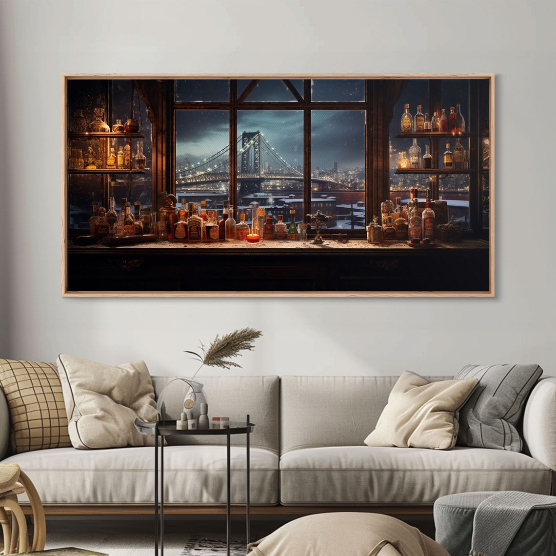 Winter Bar Decor Framed Print Oil Painting Of A Vintage Bar In An Industrial Loft Winter Centerpiece Winter Decor Bar Cart Art - Image 4